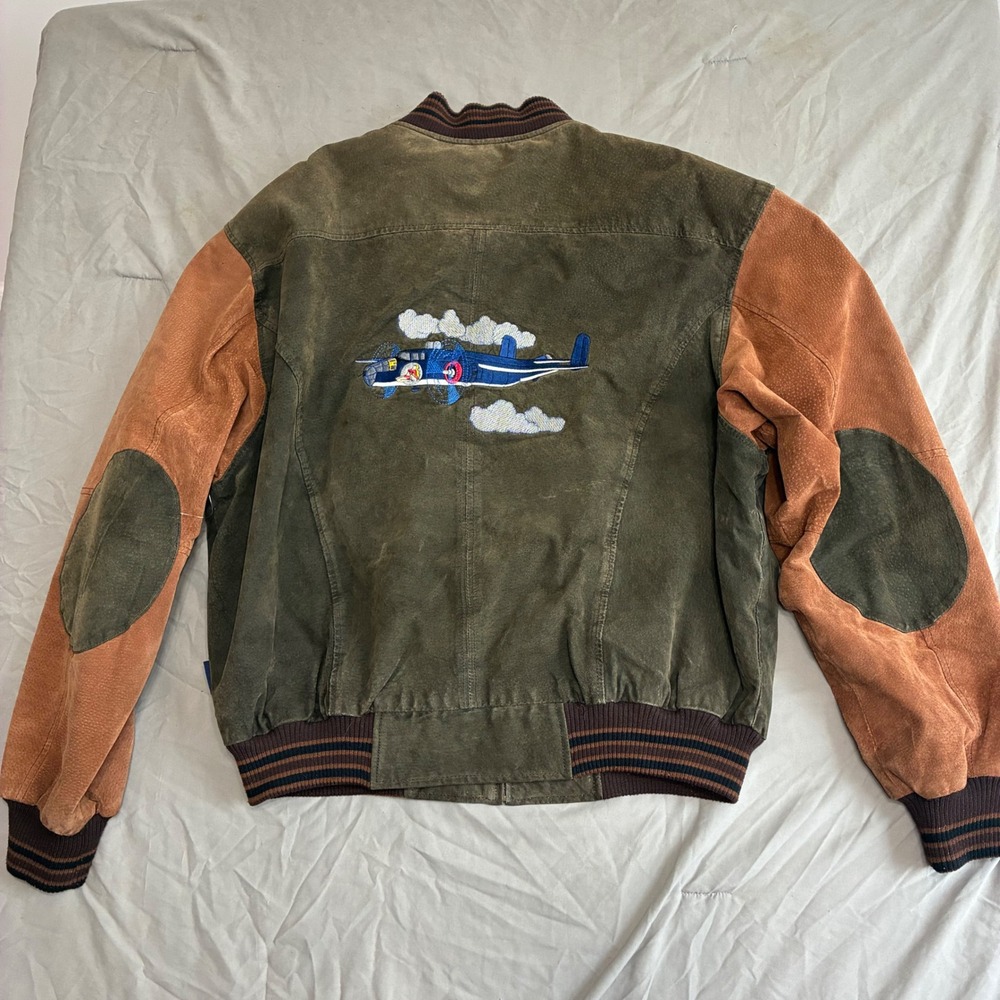 Vintage B-25 Bomber Plane Suede Varsity Jacket Two Tone XL Embroidered